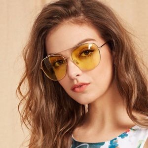 👓 top bar aviator yellow gold sunglasses